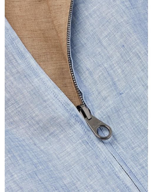 Loro Piana Blue Reversible Linen Bomber Jacket for men