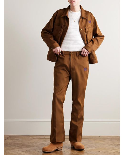Pantaloni bootcut slim-fit in twill con logo ricamato di Needles in Brown da Uomo