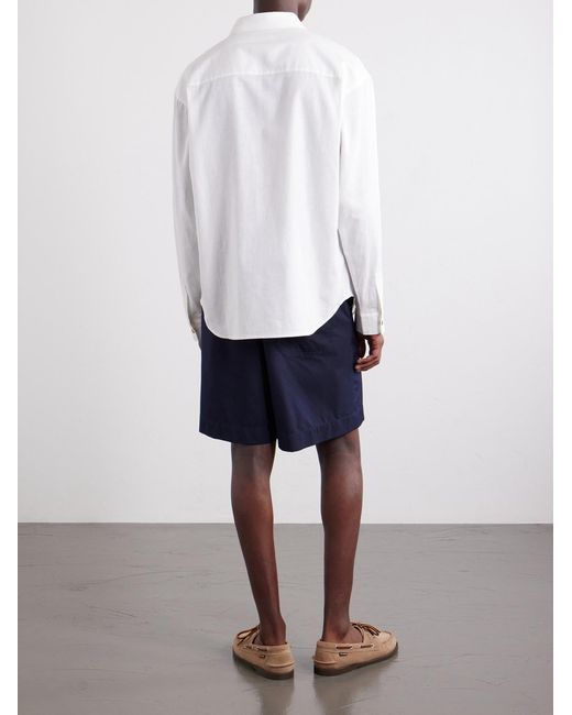 FRAME White Logo-Embroidered Cotton, Linen And Ramie-Blend Shirt for men