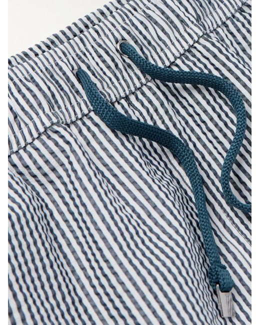 Zegna Blue Straight-Leg Mid-Length Striped Seersucker Shorts for men