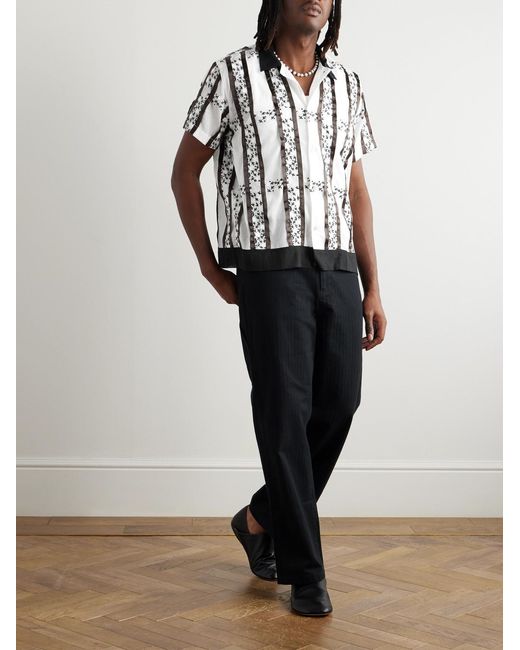 Bode Black Camp-Collar Satin-Trimmed Embroidered Cotton-Voile Shirt for men