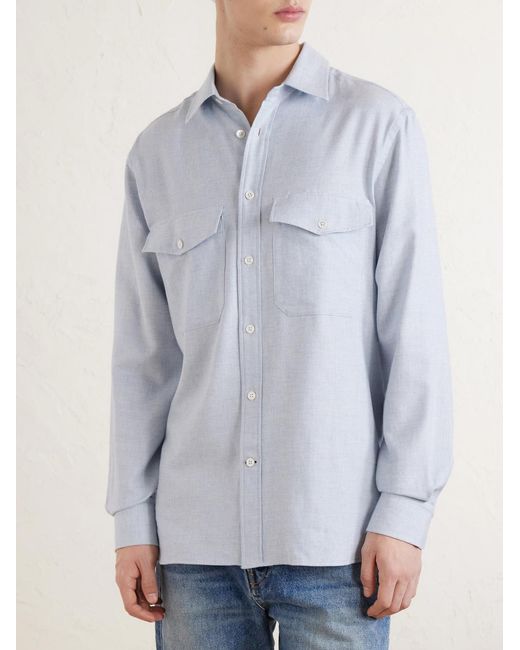 Dunhill White Micro-Checked Cotton And Cashmere-Blend Shirt for men