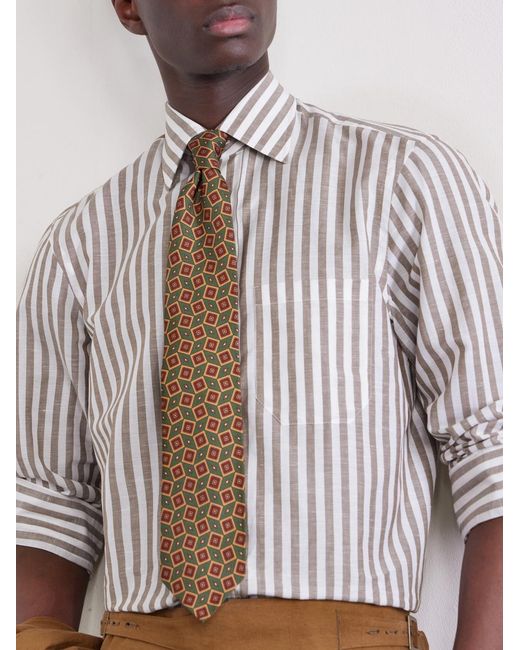 Rubinacci White Striped Linen Shirt for men