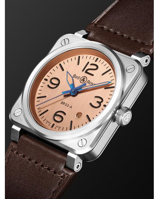 Bell & Ross Black Br 03 Copper Automatic 41Mm Steel And Leather Watch, Ref. No. Br03A-Gb-St/Sca for men