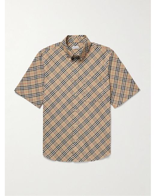 Burberry Natural Slim-fit Button-down Collar Checked Cotton Oxford Shirt for men