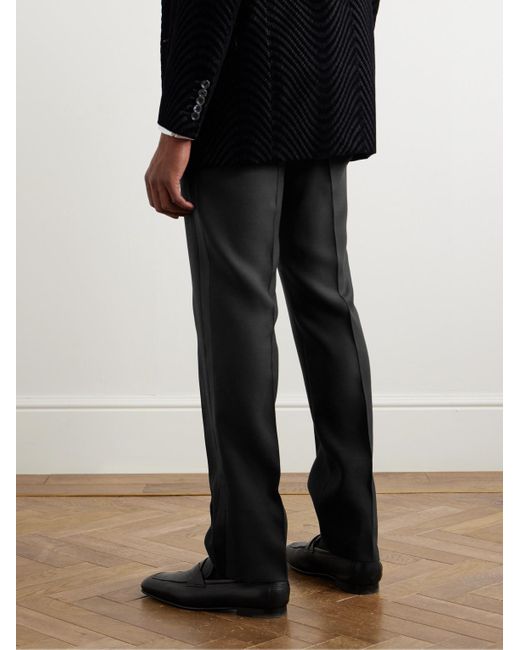 Tom Ford Black Straight-leg Wool And Silk-blend Tuxedo Trousers for men