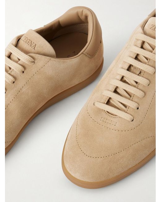 Zegna Natural 232 Leather-trimmed Suede Sneakers for men