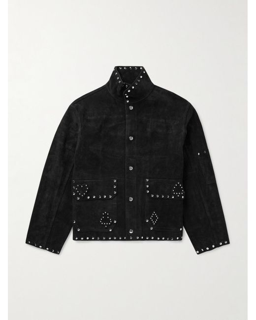 Bode Black Deck Of Cards Studded Appliquéd Suede Jacket for men
