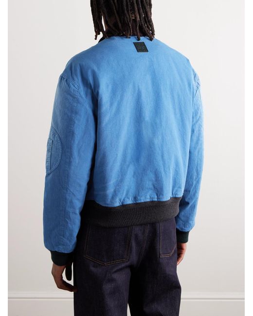 Loewe Blue Corduroy-trimmed Padded Cotton Bomber Jacket for men