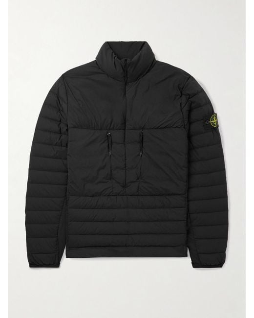Stone Island Daunenjacke aus gestepptem Shell mit kurzem Reißverschluss und Logodetail in Black für Herren
