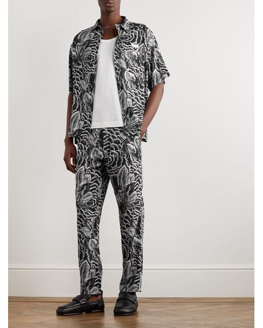 4SDESIGNS Black Camp-Collar Logo-Appliquéd Floral-Print Crepe Shirt for men