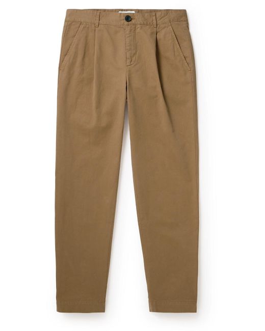 Mr P. Natural Tapered Pleated Garment-dyed Cotton-blend Twill Trousers for men