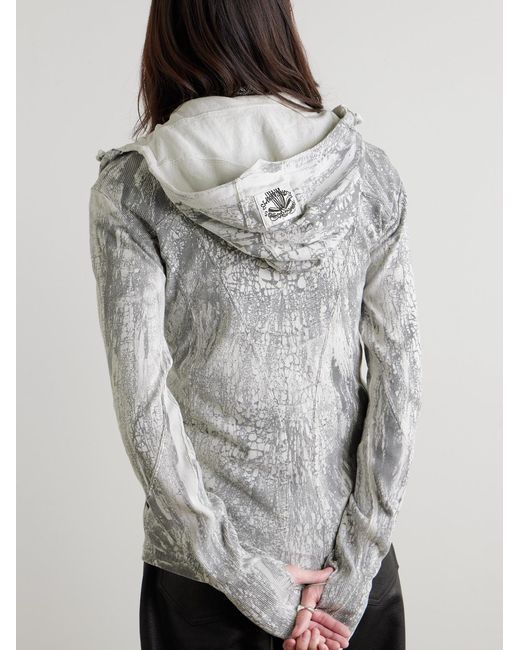 Acne Gray Appliquéd Printed Cotton-Jersey Zip-Up Hoodie for men
