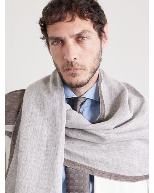 Brunello Cucinelli White Fringed Linen Scarf for men