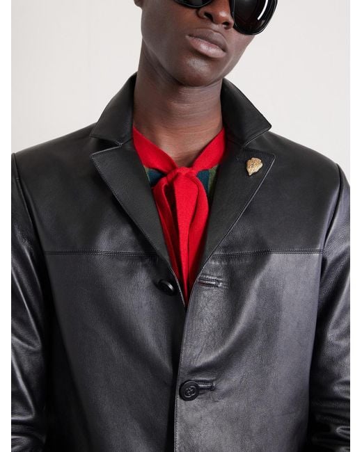 Gucci Black Embellished Leather Blazer for men