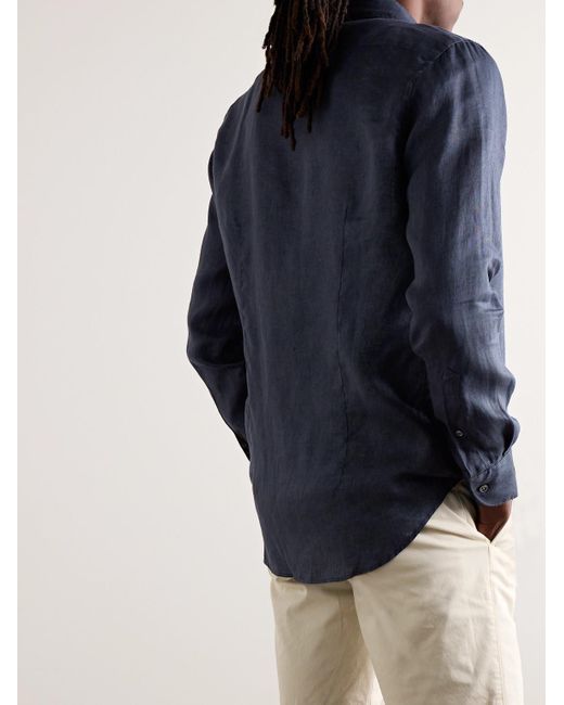 Camicia slim-fit in lino di Incotex in Blue da Uomo