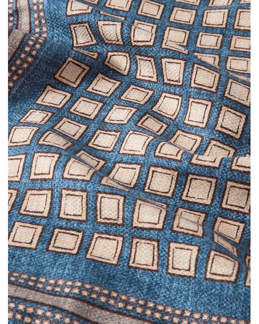 Brunello Cucinelli Blue Printed Silk Pocket Square for men