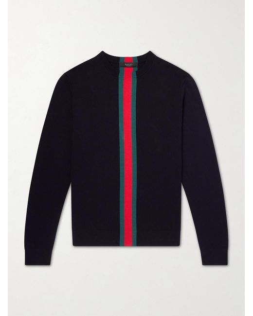 Gucci Blue Webbing-Trimmed Cotton Sweater for men