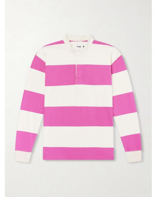 Drake's Pink Grandad-Collar Striped Cotton-Jersey Half-Placket Shirt for men