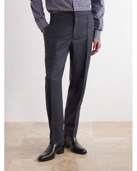 Zegna Blue Straight-Leg Wool, Cashmere And Silk-Blend Trousers for men