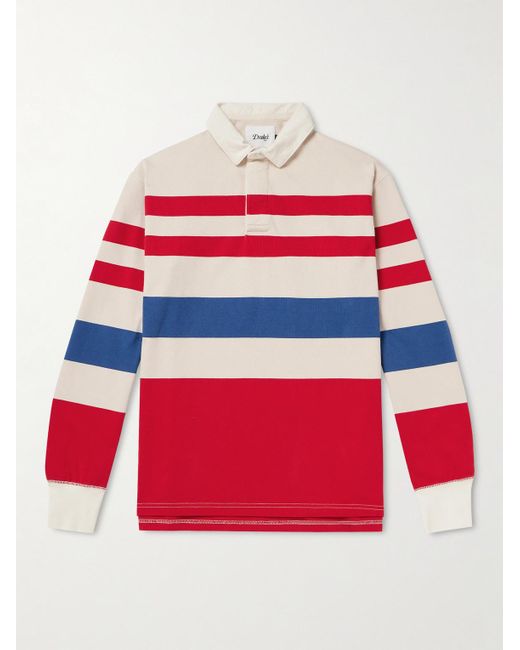 Drake's Red Striped Cotton-jersey Polo Shirt for men