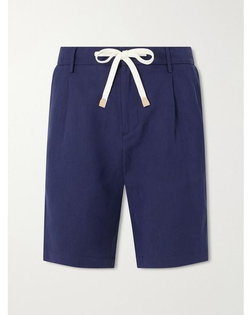 Eleventy Blue Wide-leg Lyocell And Linen-blend Twill Shorts for men