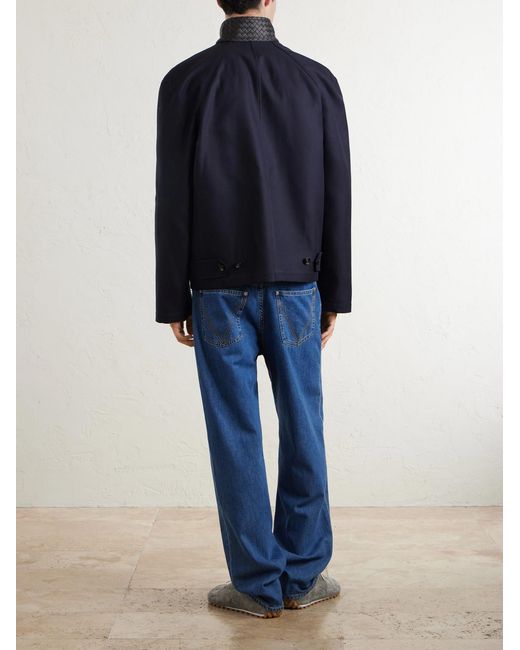 Bottega Veneta Blue Intrecciato Leather-trimmed Cotton-gabardine Blouson Jacket for men