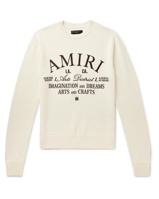 Amiri White Slim-fit Logo-embroidered Wool Sweater for men