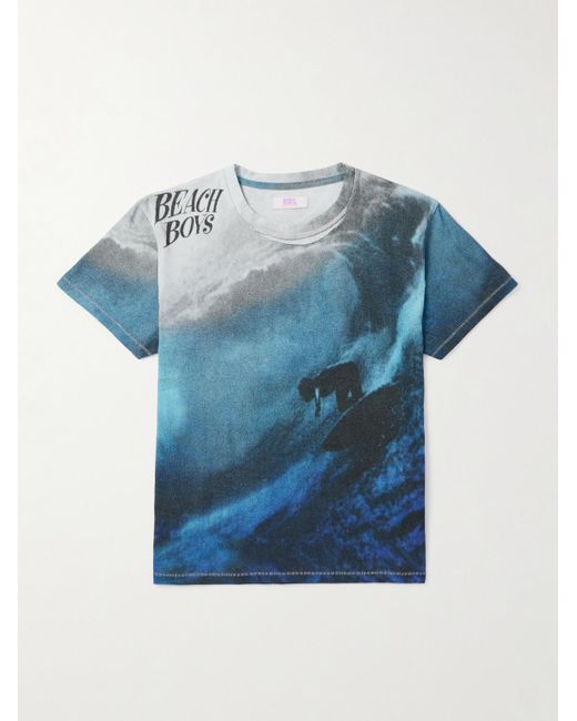 ERL Blue Beach Boys Distressed Printed Cotton-jersey T-shirt for men