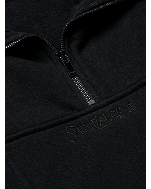 Saint Laurent Sweatshirt aus Baumwoll-Jersey mit Logostickerei und kurzem Reißverschluss in Black für Herren