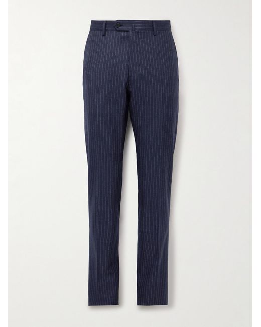 Caruso Blue Slim-Fit Pinstriped Wool Suit Trousers for men