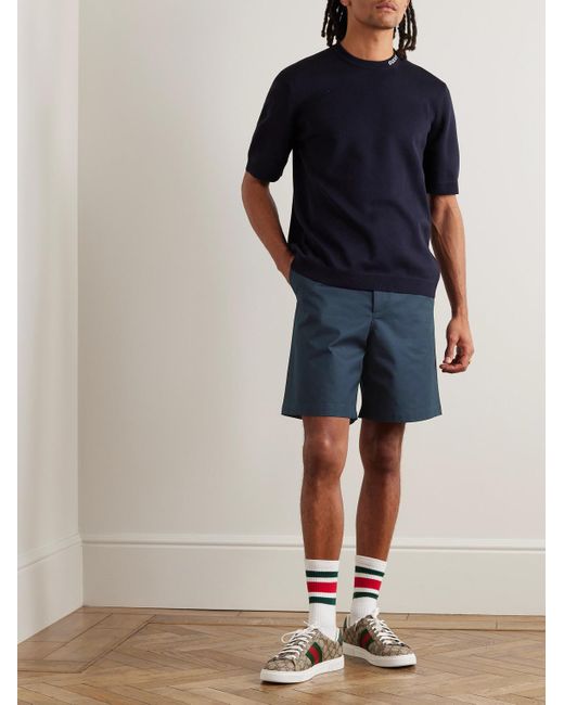 Gucci Blue Straight-leg Webbing-trimmed Cotton-twill Shorts for men