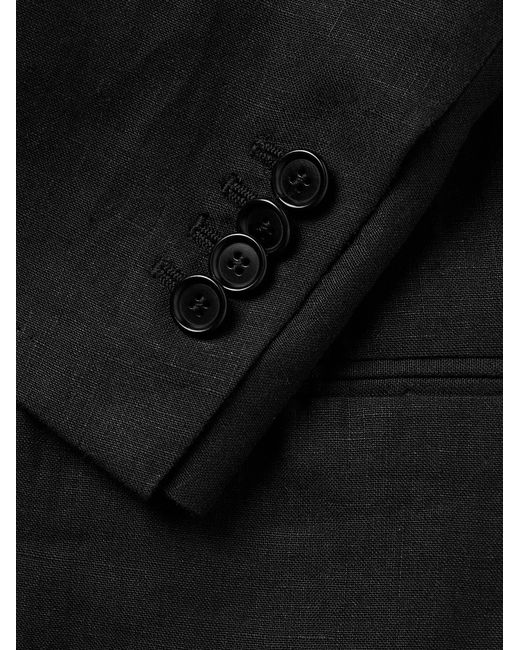 De Petrillo Black Cantone Shawl-Collar Double-Breasted Linen Tuxedo Jacket for men