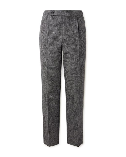 De Petrillo Gray Slim-fit Pleated Houndstooth Virgin Wool Trousers for men