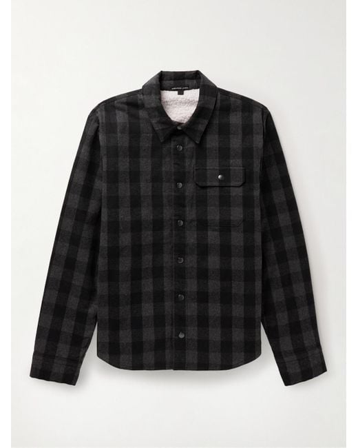 James Perse Black Fleece-lined Checked Cotton-flannel Overshirt for men