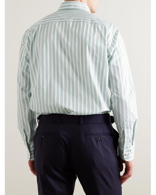 Brioni Blue Striped Cotton-poplin Shirt for men