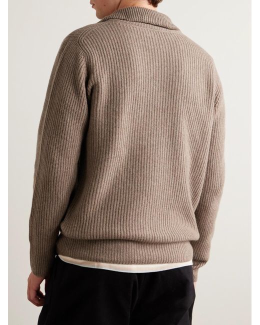 John Smedley Natural Mallam Ribbed Recycled-Cashmere And Merino Wool-Blend Zip-Up Cardigan for men