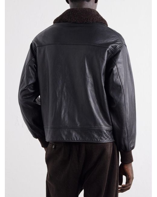 A.PRESSE Black Shearling-Trimmed Leather Jacket for men