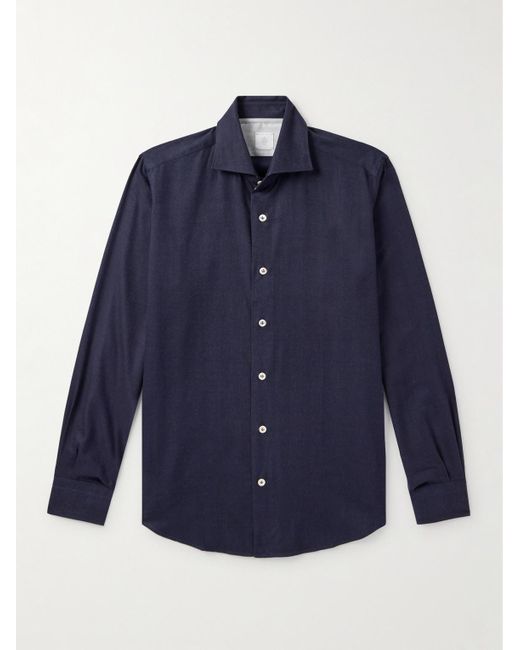 Eleventy Blue Slim-Fit Herringbone Cotton And Lyocell-Blend Shirt for men