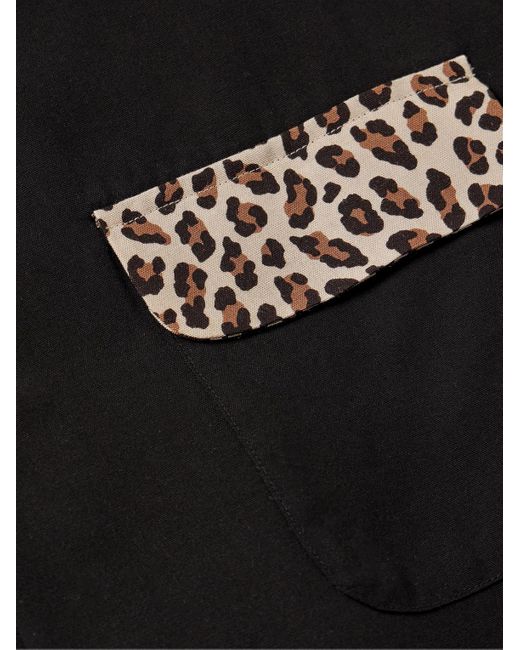 Wacko Maria Black Convertible-collar Leopard Print-trimmed Tm Lyocell Shirt for men