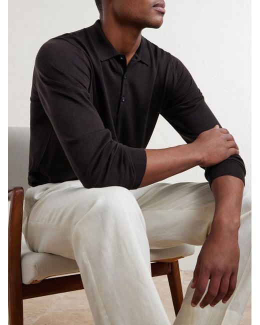 John Smedley Black Belper Slim-Fit Merino Wool Polo Shirt for men
