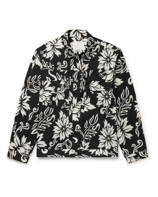 Sacai Black Pleated Floral-print Voile Blouson Jacket for men