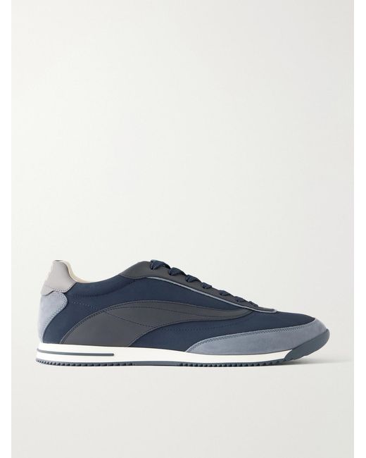 Brunello Cucinelli Blue Suede And Leather-trimmed Shell Sneakers for men