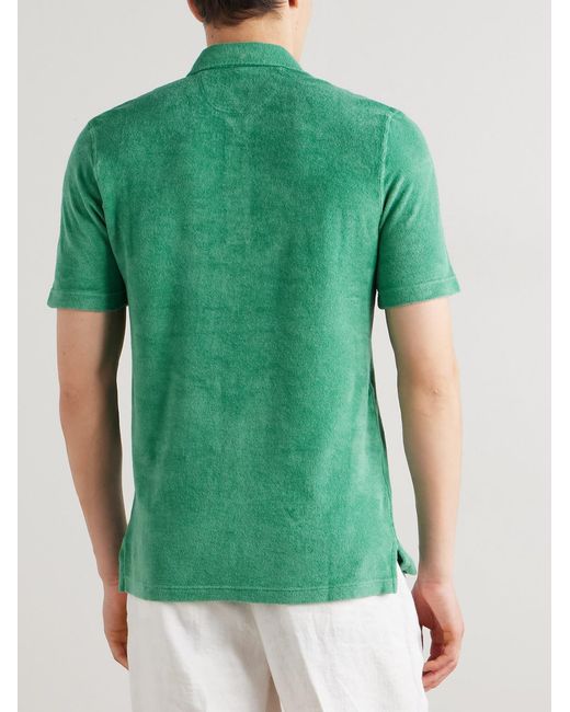 Fedeli Green Mondial Slim-Fit Cotton-Terry Polo Shirt for men