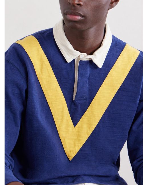 Drake's Blue Chevron Flame Cotton-Jersey Rugby Shirt for men