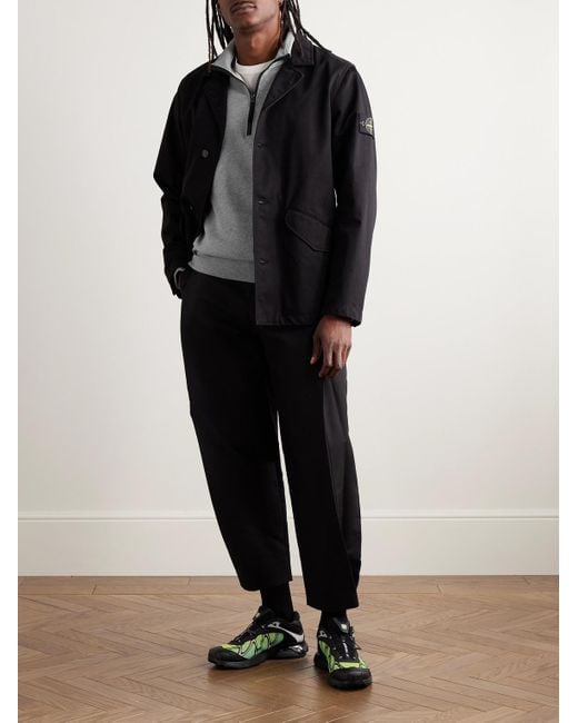Stone Island Gray Logo-Appliquéd Garment-Dyed Cotton-Jersey Half-Zip Sweatshirt for men