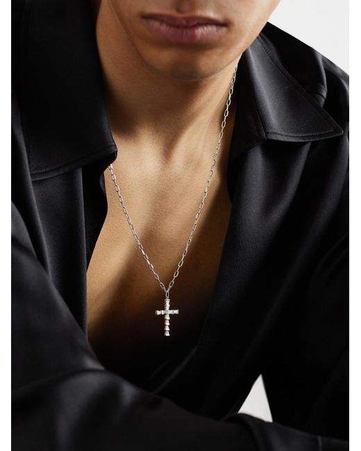 SHAY Black Mini White Gold Diamond Cross Necklace for men