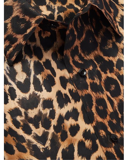 Giacca in raso di seta con stampa leopardata di Saint Laurent in Brown da Uomo