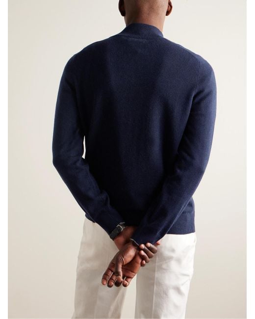 Brunello Cucinelli Blue Cashmere Zip-up Sweater for men