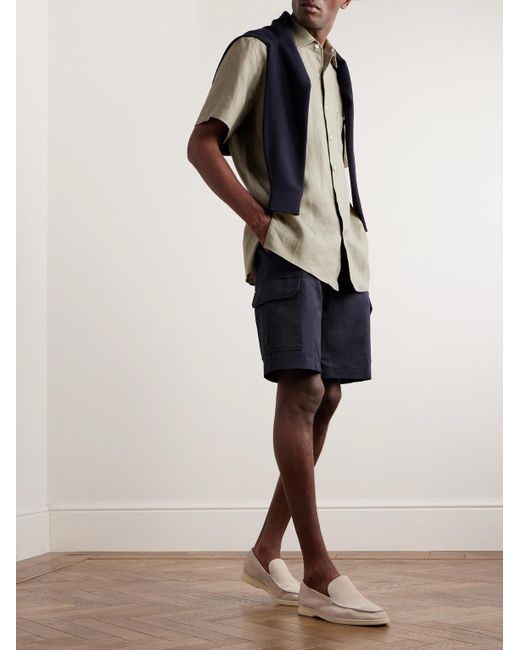 Loro Piana Blue Straight-Leg Cotton And Linen-Blend Cargo Shorts for men
